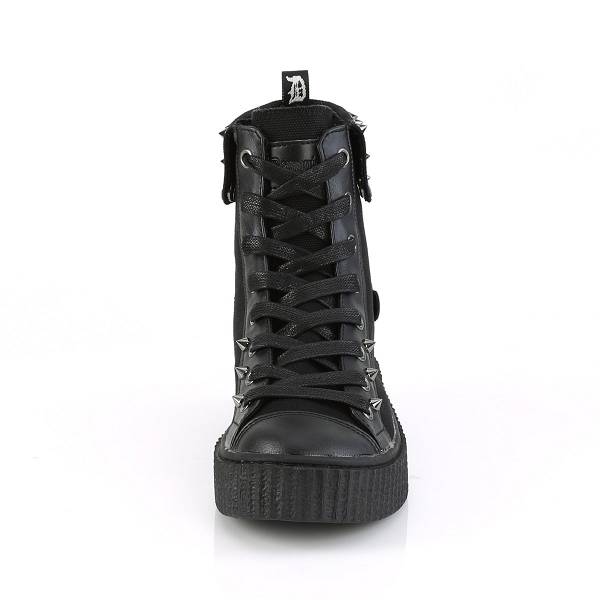 Demonia Women's Sneeker-266 High Top Sneakers - Black Canvas/Vegan Leather D2708-14US Clearance